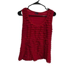 Agenda Womens Red Sleeveless Ruffle Textured Tank Top Blouse Romantic Casual